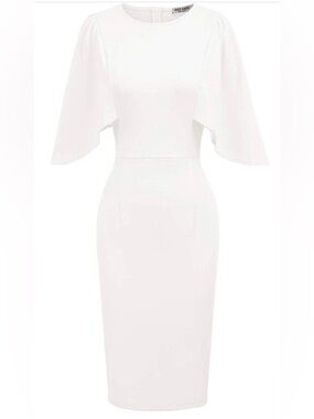 GRACE KARIN Women’s Elegant White Flutter-Sleeve Midi Dress. Size: Small